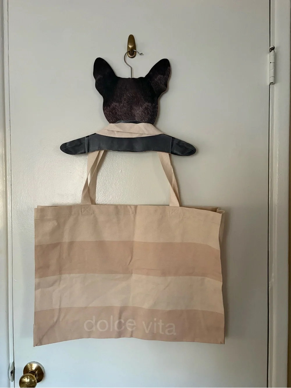 Dolce Vita Beige Stripe Canvas Tote Bag